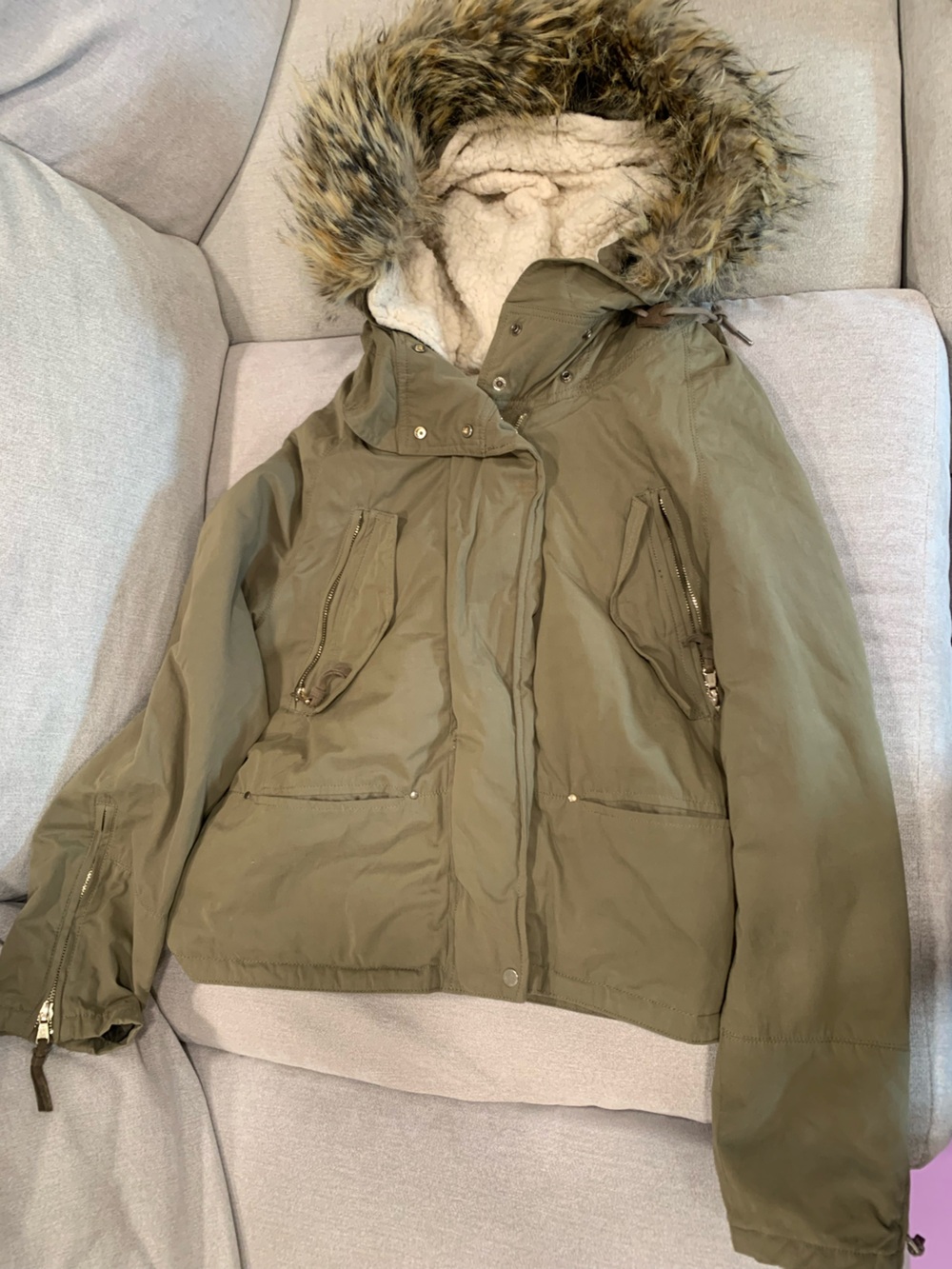 Zara Olive Green Military Field Parka Jacket